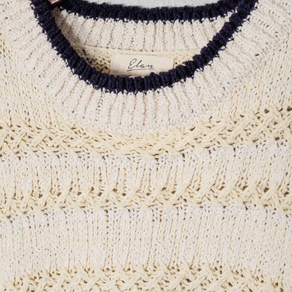 Elan Sleeveless Sweater Open Knit Cream Navy Women’s L Coastal Inspired - Picture 3 of 7